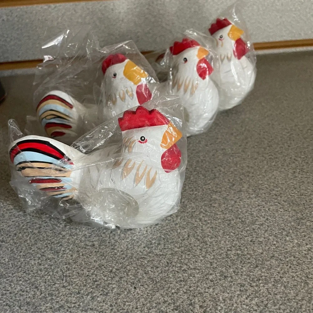 Set of‎ 4 Ceramic Chicken Rooster Napkin Rings Holders Country Farmhouse Decor